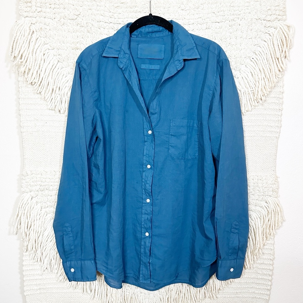 GRAYSON teal blue The Hero button front casual long sleeve top
